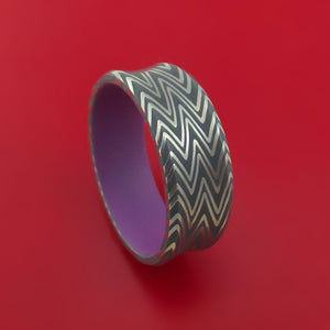 Zebra Damascus Steel Ring with Interior Cerakote Sleeve Custom Made Band