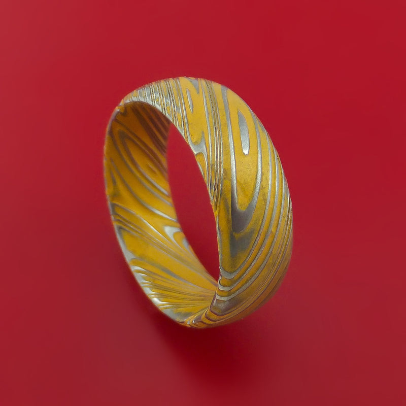 Kuro Damascus Steel Ring with Cerakote Inlay Custom Made Band