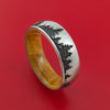 Titanium Ring with Laser-Etched Pine Tree Design Inlay and Interior Hardwood Sleeve Custom Made Band