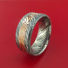 Wide Kuro Damascus Steel Ring with 14k Rose Gold Mokume Shakudo Inlay Custom Made Band