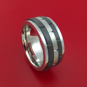 Cobalt Chrome and Black Zirconium Spinner Ring with Brick Pattern Custom Made Band