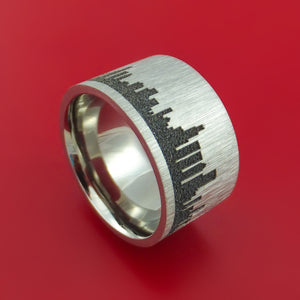 Wide Titanium Ring with Chicago Skyline Laser-Etched Pattern Inlay Custom Made Band