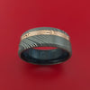 Damascus Steel Ring with 14k Rose Gold Mokume Shakudo Inlay and Interior Hardwood Sleeve Custom Made Band