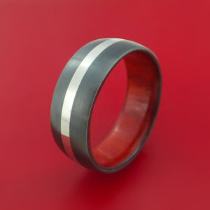 Black Zirconium Ring with Platinum Inlay and Interior Hardwood Sleeve Custom Made Band