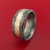 Hammered Kuro Damascus Steel Ring with 14k Rose Gold Inlay Custom Made Band