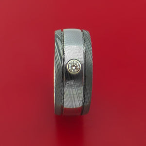 Damascus Steel Two-toned Band with Diamond Custom Made Ring