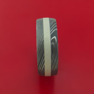 Damascus Steel Ring with Sterling Silver Inlay Custom Made Band