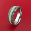 Damascus Steel Ring with Sterling Silver Inlay Custom Made Band