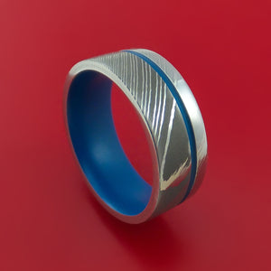 Damascus Steel Ring with Cerakote Inlay Custom Made Band