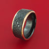 Hammered Black Zirconium Ring with Black Diamonds and 14k Rose Gold Edges Custom Made Band