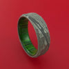 Hammered Damascus Steel Ring with Interior Hardwood Sleeve Custom Made Band