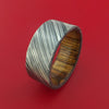 Wide Kuro Damascus Steel Ring with Interior Hardwood Sleeve Custom Made Band