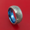 Damascus Steel Ring with Gibeon Meteorite Inlay and Interior Anodized Titanium Sleeve Custom Made Band