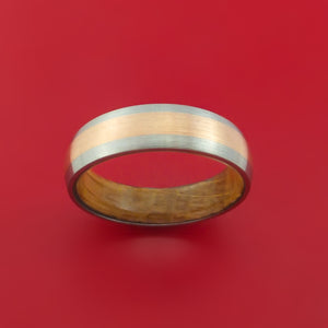 Titanium Ring with 14k Rose Gold Inlay and Interior Hardwood Sleeve Custom Made Band