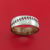 Ring with Baseball Stitching and Cerakote Inlays and Interior Hardwood Sleeve Custom Made Band