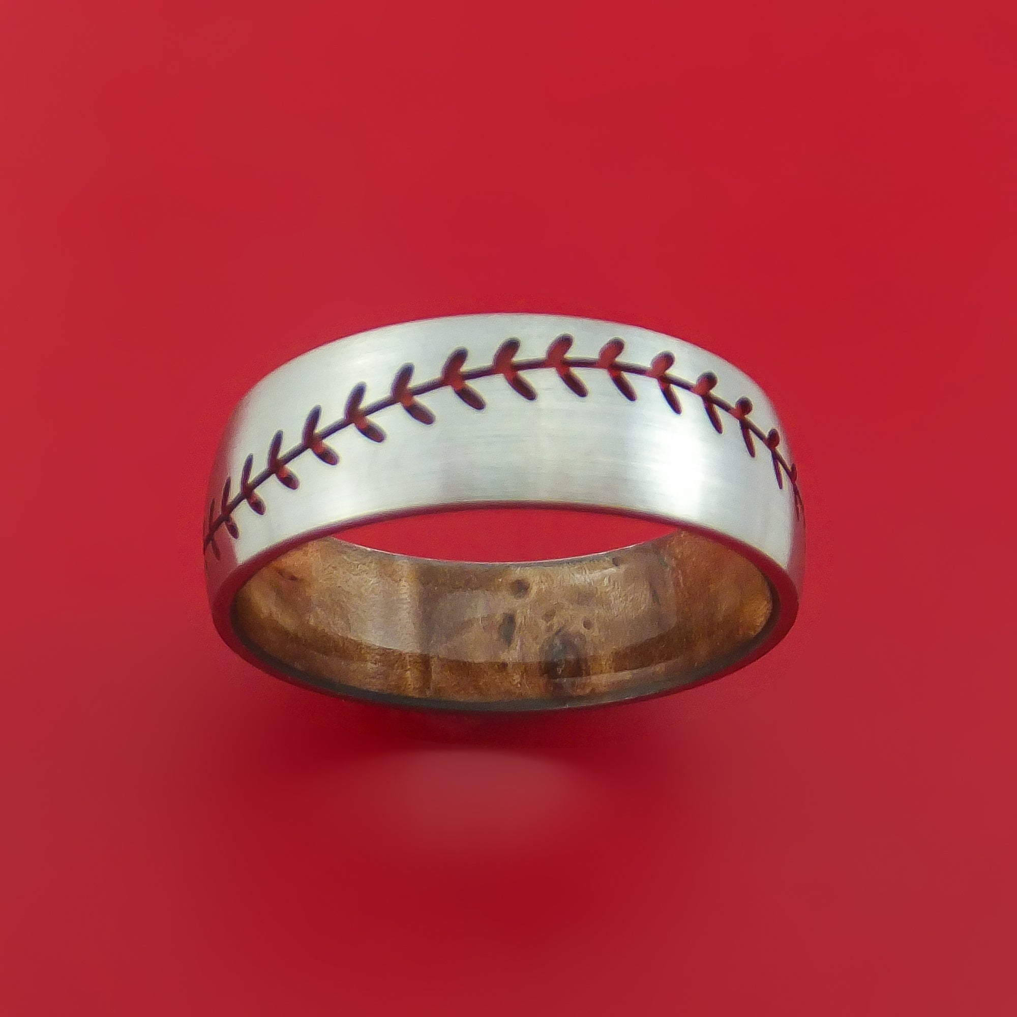 Ring with Baseball Stitching and Cerakote Inlays and Interior Hardwood ...