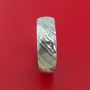 Hammered Kuro Damascus Steel Ring with Interior Hardwood Sleeve Custom Made Band