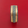 Wide Damascus Steel Ring with Gibeon Meteorite and Copper Inlays and Interior Hardwood Sleeve Custom Made Band