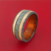 Wide Damascus Steel Ring with Gibeon Meteorite and Copper Inlays and Interior Hardwood Sleeve Custom Made Band