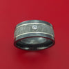 Black Zirconium and Gibeon Meteorite Ring with 14K White Gold Inlays and Diamond Custom Made Band