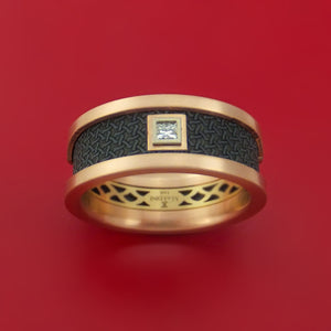 14K Rose and Yellow Gold with Carbon Fiber and Diamond Custom Made Band