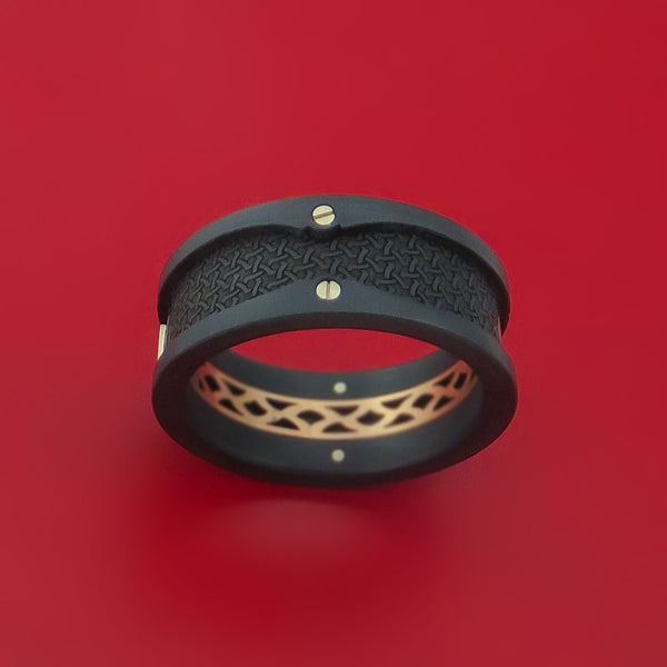 Carbon Fiber and 14K Rose Gold Band with Diamond Custom Made Ring ...