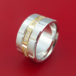 14K White Gold and Yellow Gold Band with Diamonds Custom Made Ring