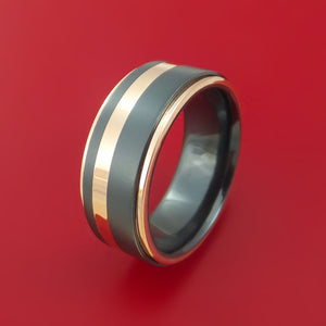 Black Zirconium Ring with 14k Rose Gold Inlay and 14k Rose Gold Edges Custom Made Band