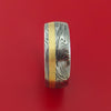 Marbled Kuro Damascus Steel Ring with 14k Yellow Gold Inlay Custom Made Band