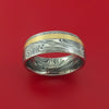 Marbled Kuro Damascus Steel Ring with 14k Yellow Gold Inlay Custom Made Band