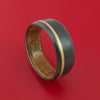 Black Zirconium Ring with 14k Yellow Gold Inlay and Interior Hardwood Sleeve Custom Made Band
