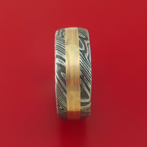 Damascus Steel Ring with Mokume Gane Inlay Custom Made Band