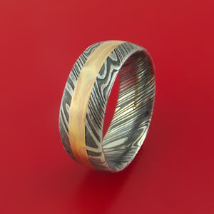 Damascus Steel Ring with Mokume Gane Inlay Custom Made Band