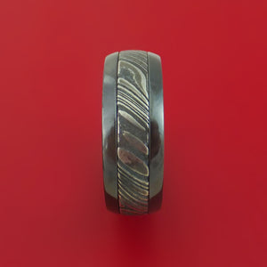 Black Zirconium Ring with Kuro Damascus Steel Inlay and Interior Anodized Sleeve Custom Made Band