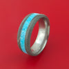 Damascus Steel Ring with Turquoise Inlay Custom Made Band