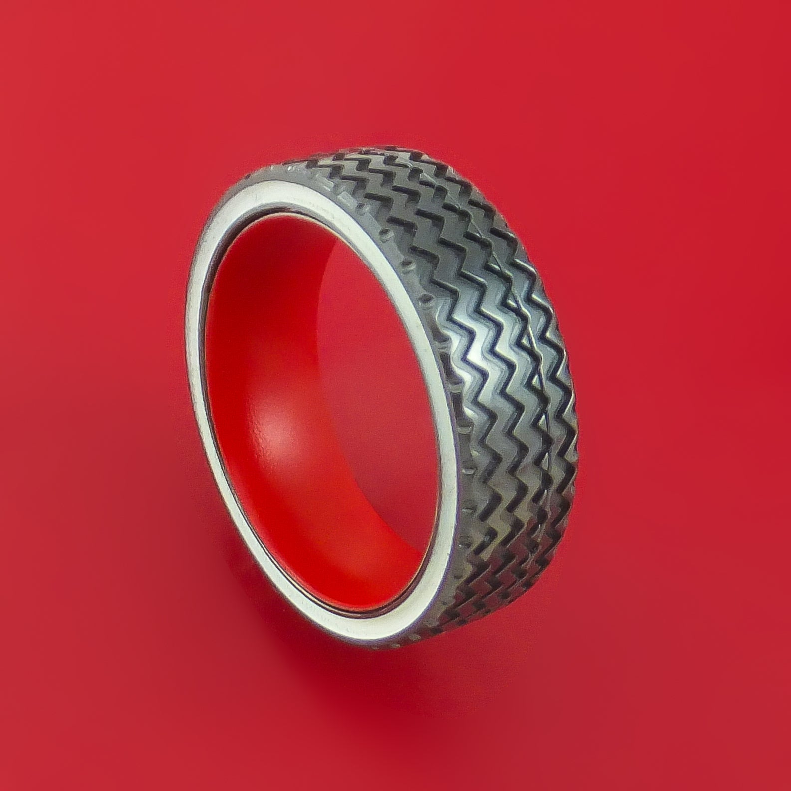 Black Zirconium Spinner Ring with Hot Rod Tire Tread Custom Made Band ...