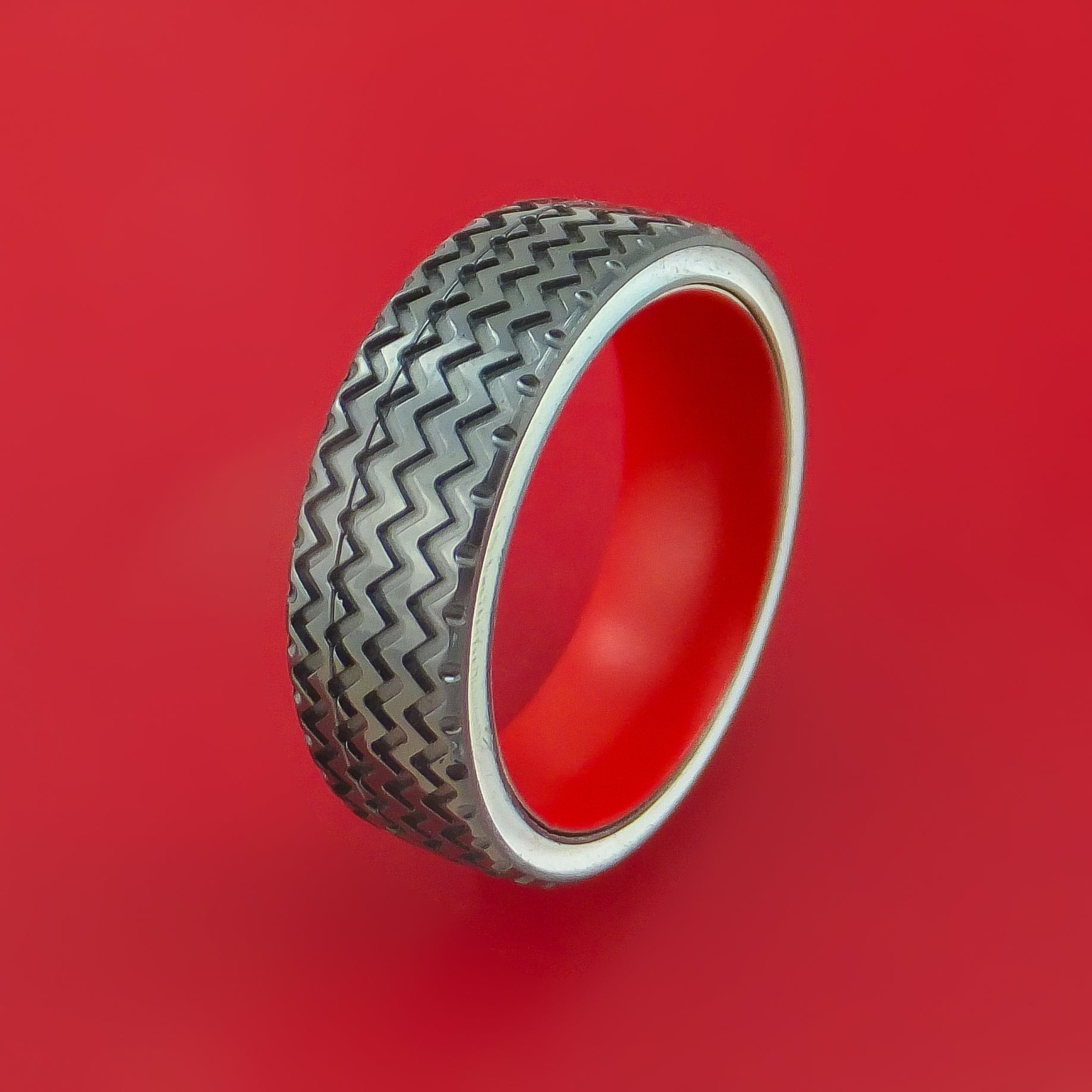 Black Zirconium Spinner Ring with Hot Rod Tire Tread Custom Made Band ...