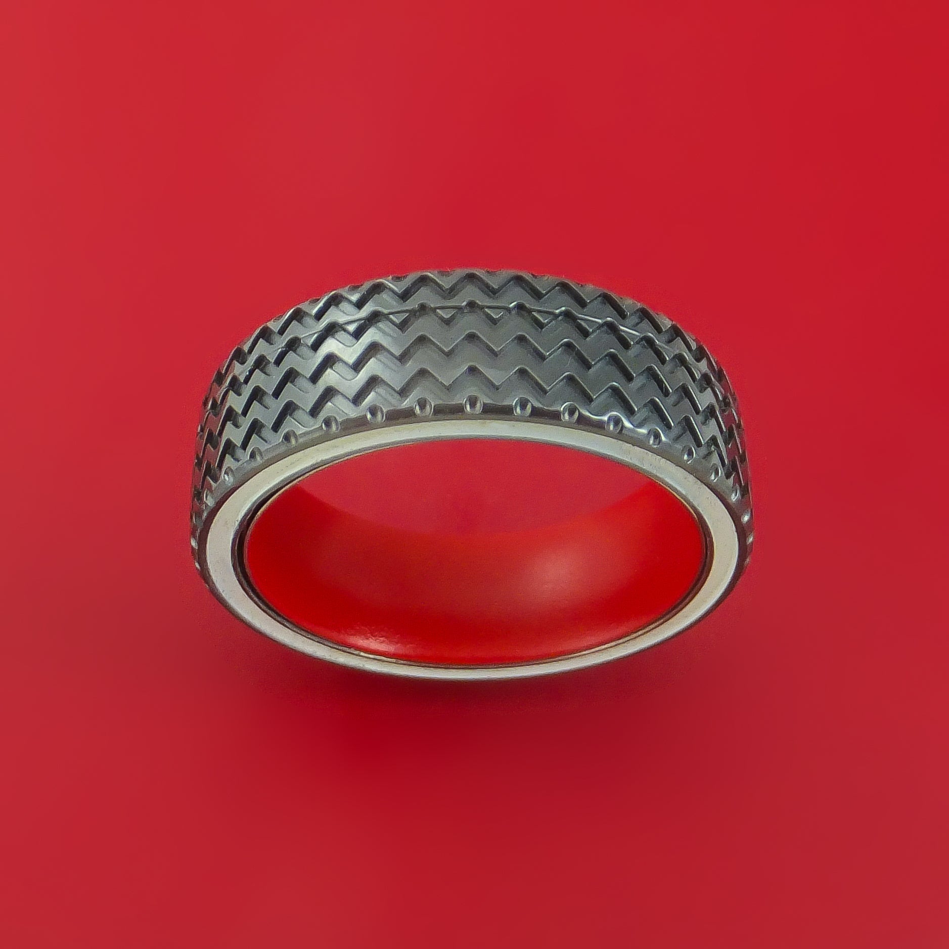 Black Zirconium Spinner Ring with Hot Rod Tire Tread Custom Made Band ...