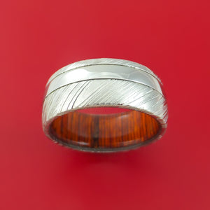Kuro Damascus Steel Ring with Cobalt Chrome Inlay and Interior Hardwood Sleeve Custom Made Band