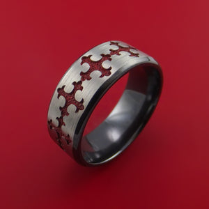 Black Zirconium Ring with Fleury Cross Red Cerakote Inlay