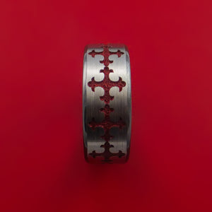 Black Zirconium Ring with Fleury Cross Red Cerakote Inlay