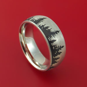 Platinum Ring with Pine Tree Design Custom Made Band