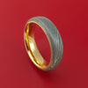 Damascus Steel Ring with 14k Yellow Gold Sleeve Custom Made Band