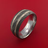 Damascus Steel Ring with 14K White Gold Inlays Custom Made Band