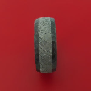 Black Zirconium Ring with Gibeon Meteorite Inlay and Interior Hardwood Sleeve Custom Made Band
