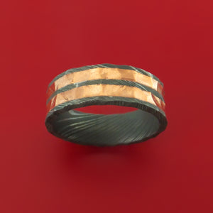 Damascus Steel and Copper Rock Hammer Ring Custom Made
