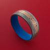 Damascus Steel Ring with 14k Rose Gold Mokume Shakudo Inlay and Interior Cerakote Titanium Sleeve Custom Made Band