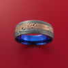 Damascus Steel Ring with 14k Rose Gold Mokume Shakudo Inlay and Interior Anodized Titanium Sleeve Custom Made Band