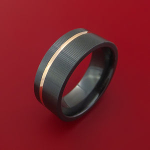 Black Zirconium Ring Textured Pattern Band with Rose Gold Inlay Made to Any Sizing and Finish