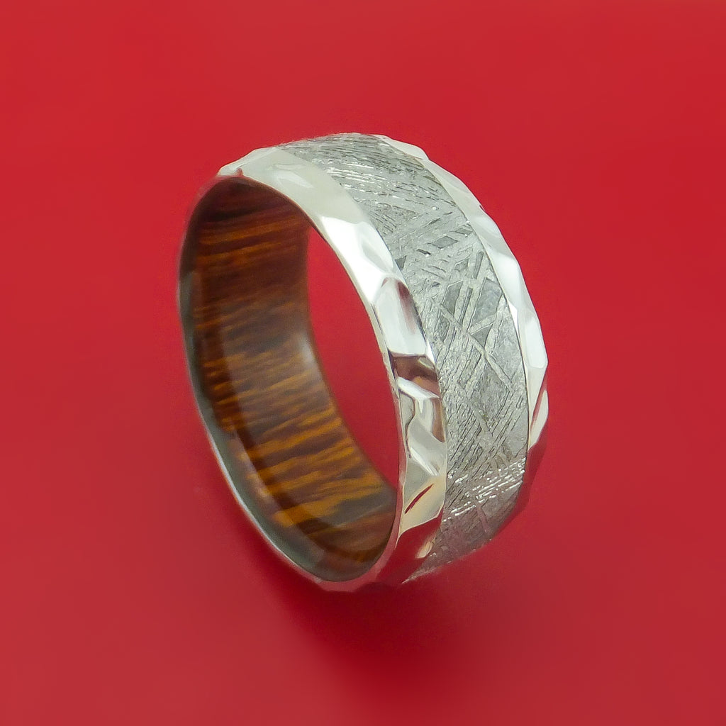 Cobalt Chrome Ring with Gibeon Meteorite Inlay and Interior Hardwood Sleeve Custom Made Band